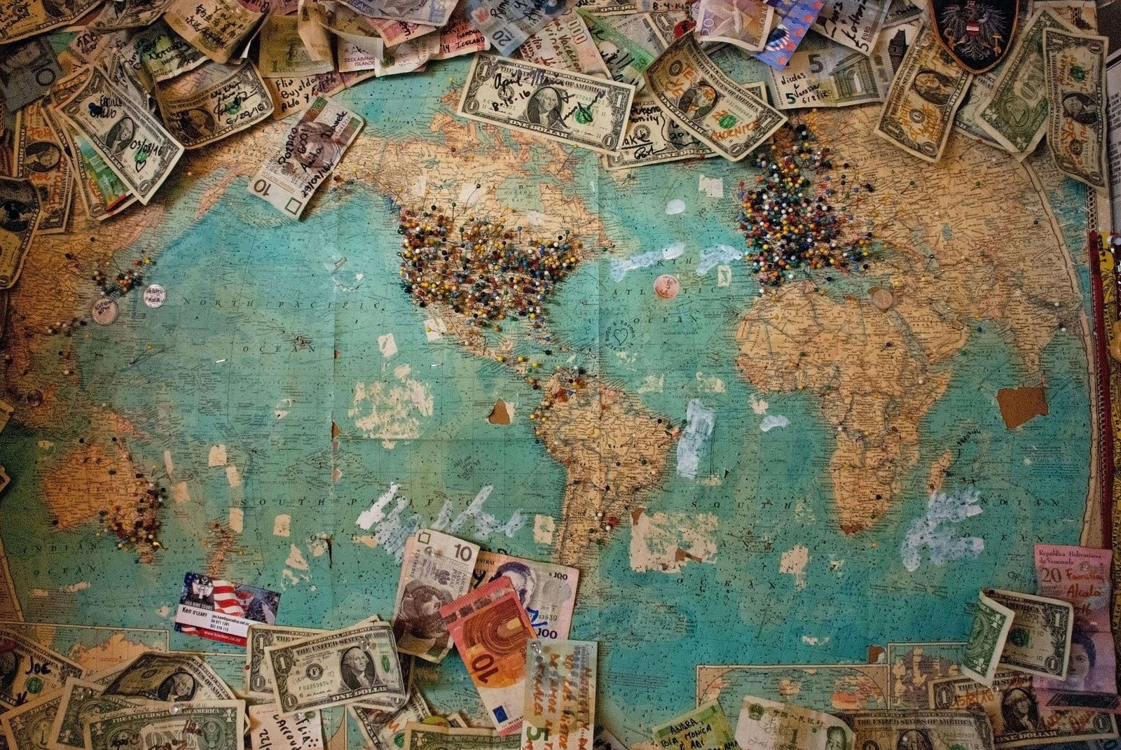 dollars tag on the world map