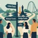 Investment Paths at Crossroad for Index Fund, ETF, Hedge Fund, Mutual Fund